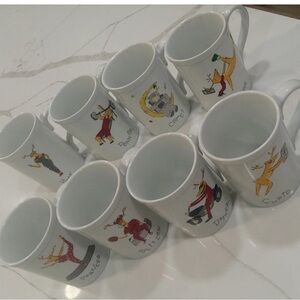 Pottery Barn Hip Reindeer Mugs, set of 8